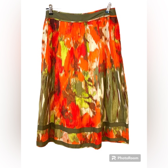 Talbots vivid silk blend print skirt w/grosgrain trim - Picture 2 of 5
